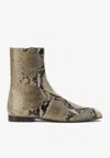 Khaite Colt Python Print Leather Ankle Boots In Beige