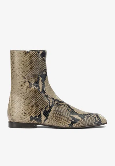 Khaite Colt Python Print Leather Ankle Boots In Beige