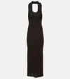 Khaite Coraline Knit Halter Maxi Dress In Brown