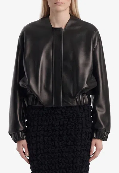 Khaite Cordan Leather Bomber Jacket In Black