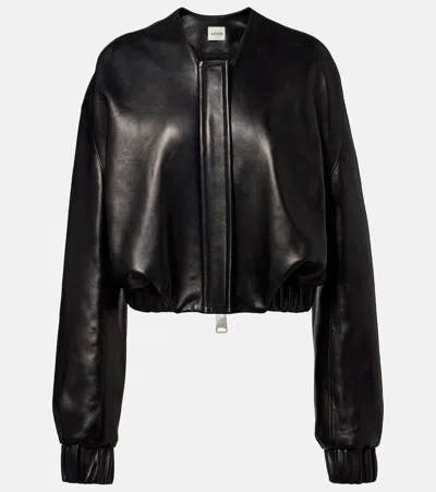 Khaite Cropped Bomber Jacket In Buttery-soft Nappa Lambskin In Black