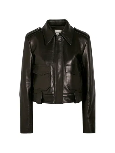 Khaite Cordelia Pocket Collar Jacket In Brown