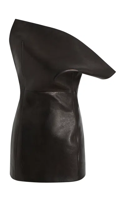 Khaite Corinne Textured Leather Bustier Top In Black