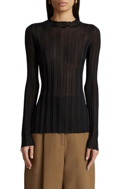 Khaite Cosette Semisheer Silk Blend Rib Knit Top In Black