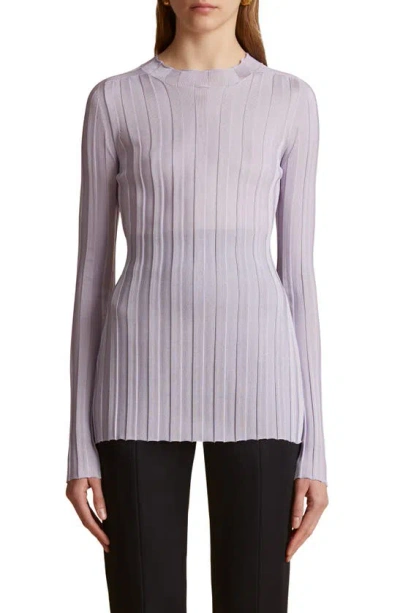 Khaite Cosette Semisheer Silk Blend Rib Knit Top In Lavender