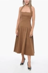 Khaite Lalita Pleated Cotton-blend Twill Halterneck Midi Dress