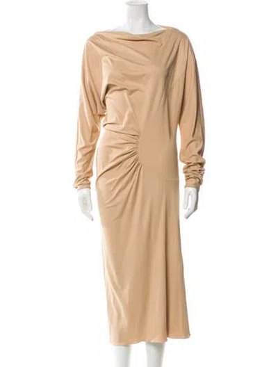 Pre-owned Khaite Cowl Neck Midi Length Dress In Neutral