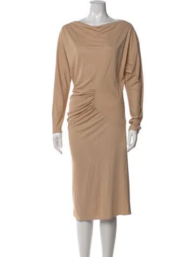 Pre-owned Khaite Cowl Neck Midi Length Dress In Neutral