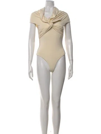 Pre-owned Khaite Cowl Neck Short Sleeve Bodysuit In Neutral