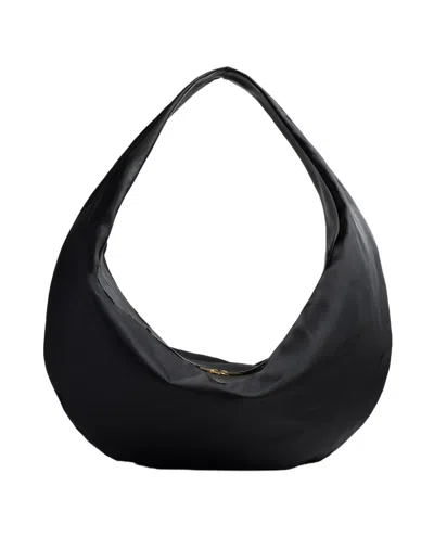 Khaite Crescent-shaped Hobo Bag With Zip Closure And Gold Accents In Black