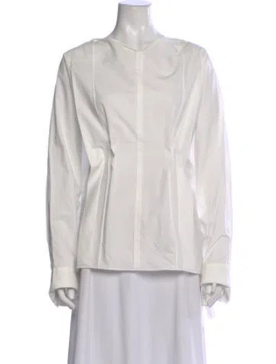 Pre-owned Khaite Crew Neck Long Sleeve Blouse In White
