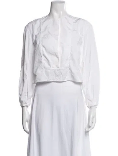 Pre-owned Khaite Crew Neck Long Sleeve Blouse In White