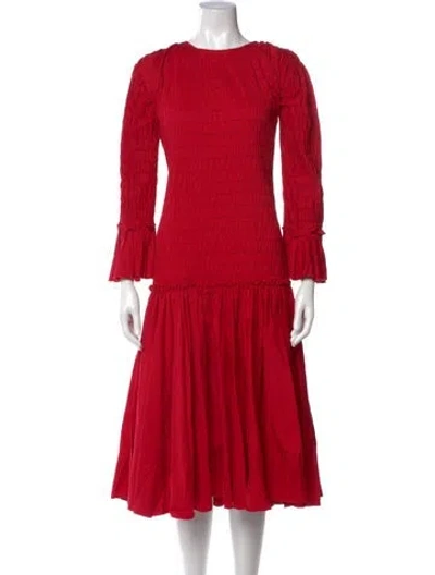 Pre-owned Khaite Crew Neck Midi Length Dress In Red