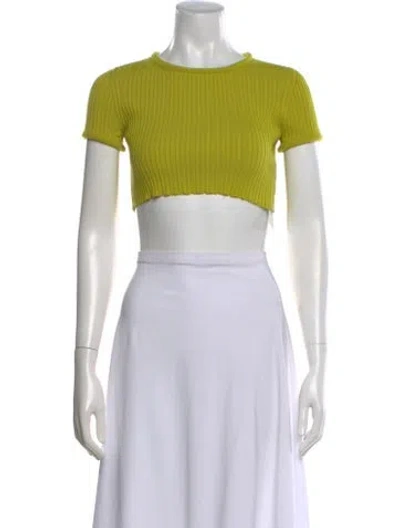 Pre-owned Khaite Crew Neck Short Sleeve Crop Top In Green
