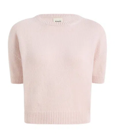 Khaite Crew Neck Short-sleeved Sweater In Pink