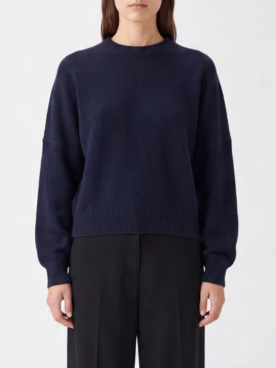 Khaite Crew-neck Pure Cashmere Jumper With Ribbed Trims In Blue