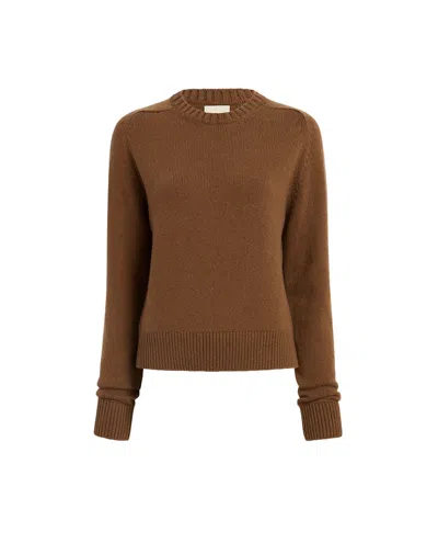 Khaite Crewneck Sweater With Ribbed Hem In Brown