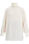Khaite Crinkled Satin Blouse With Kimono Sleeves In Neutro