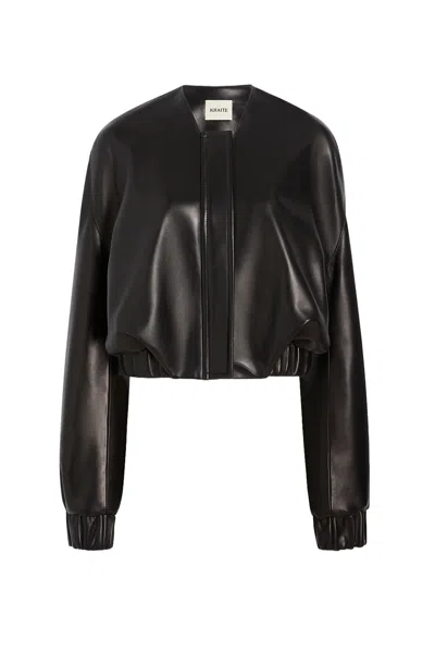 Khaite Cropped Bomber Jacket In Buttery-soft Nappa Lambskin In Black