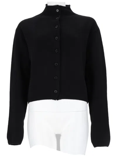Khaite Cropped Cardigan With High Neckline And Ribbed Details In Black