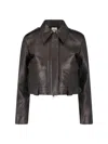 Khaite Cropped Lamb Nappa Leather Jacket With Pointed Collar In Black