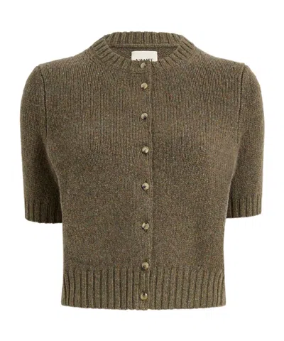 Khaite Cropped Shortsleeve Knit Cardigan In Brown