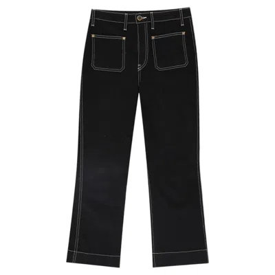 Pre-owned Khaite Cropped Topstitching Detail Jeans In Black