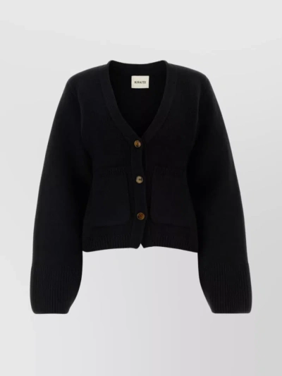 Khaite Cropped V-neck Cardigan With Balloon Sleeves In Black