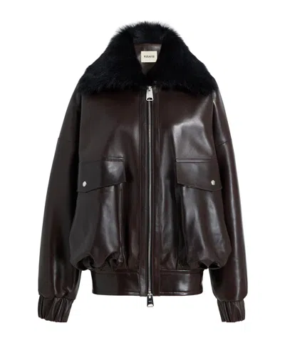 Khaite Daemon Oversized Leather Jacket With Shearling Collar In Brown
