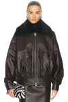 Khaite Daemon Oversized Leather Jacket With Shearling Collar In Brown