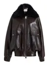Khaite Daemon Oversized Leather Jacket With Shearling Collar In Brown