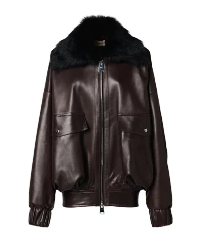 Khaite Daemon Leather Jacket W/fur Collar In Black