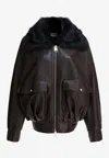 Khaite Daemon Oversized Leather Jacket With Shearling Collar In Brown
