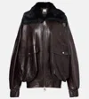 Khaite Daemon Oversized Leather Jacket With Shearling Collar In Brown