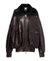 Khaite Daemon Oversized Leather Jacket With Shearling Collar In Brown