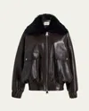 Khaite Daemon Oversized Leather Jacket With Shearling Collar In Brown