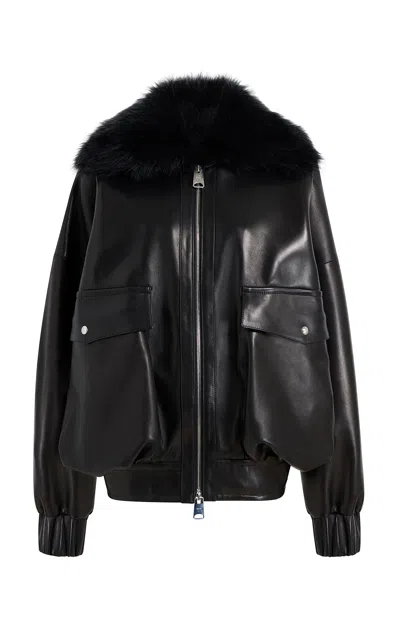 Khaite Daemon Shearling-trimmed Leather Jacket In Black