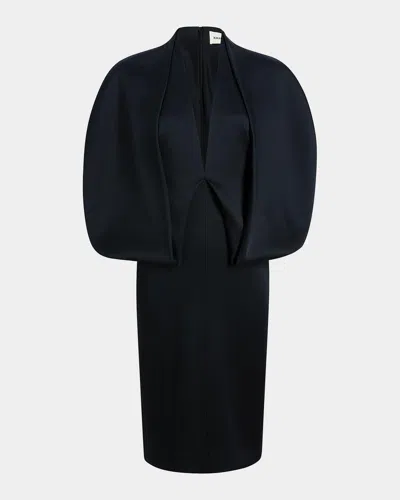 Khaite Dakota Sculpted Cape Midi Dress In Black