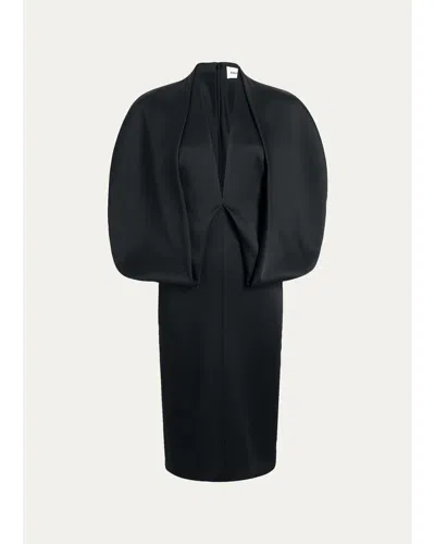 Khaite Dakota Sculpted Cape Midi Dress In Purple