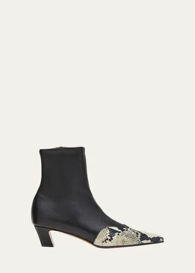 Khaite Dallas Mixed Leather Ankle Boots In Black Natural