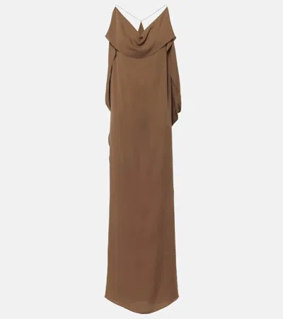 Khaite Dandora Draped Silk Gown In Brown