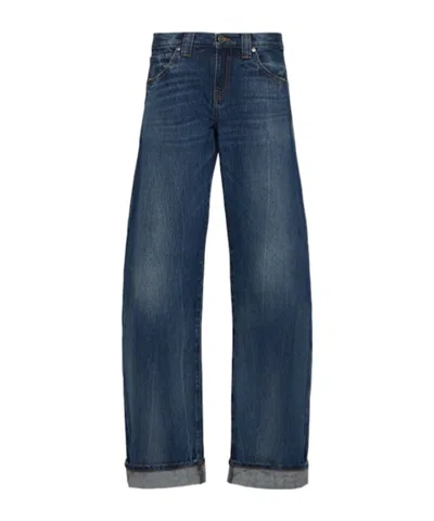 Khaite Danielle Cotton Blend Straight Leg Jeans In Blue