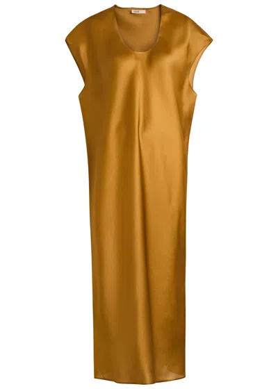 Khaite Darby Semi-sheer Silk Midi Dress In Yellow