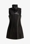 Khaite Daria Turtleneck Leather Mini Dress In Black