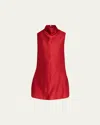 Khaite Daria Sleeveless Turtleneck Twill Mini Dress In Red