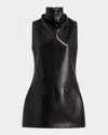 Khaite Daria Turtleneck Leather Mini Dress In Black