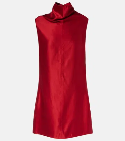 Khaite Daria Turtleneck Satin Minidress In Burgundy