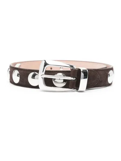 Khaite Dark Brown Benny Studded Belt In Metallic