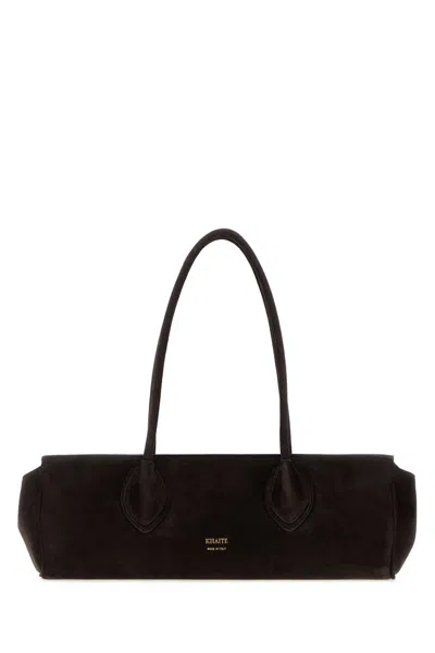 Khaite Dark Brown Suede Donna Shoulder Bag