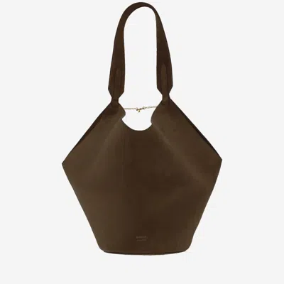 Khaite Dark Brown Suede Shoulder Bag
